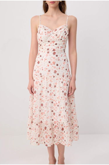 Multi-Colored Floral Stripe Lace Detailed Midi Woven Dress product thumbnail 3