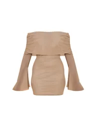 Taupe Lined Mesh Long Sleeve Mini Dress - 4