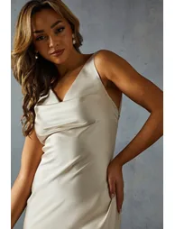 Premium Satin Cowl Neck Fishtail Maxi Dress - 3