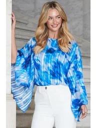 Blue Abstract Print Kimono Sleeve Top - 3