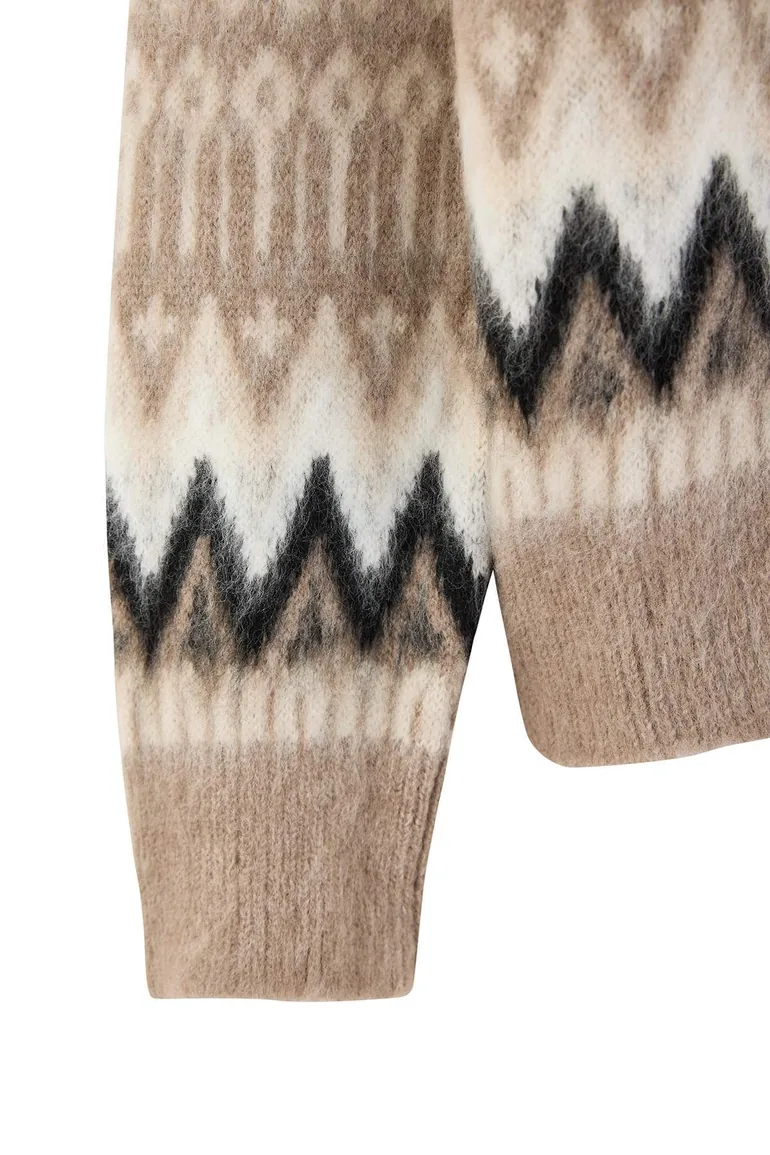 Mink Geometric Patterned Soft Textured Knitwear Sweater - 6