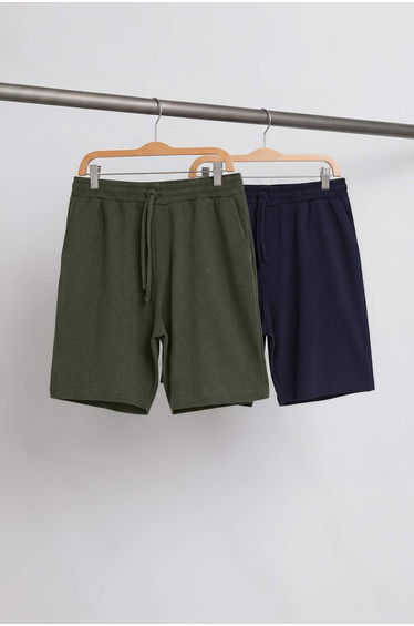 Big Size Navy Blue-Khaki Waffle 2'Li Package Regular Textured Big Size Shorts & Bermuda product thumbnail 2