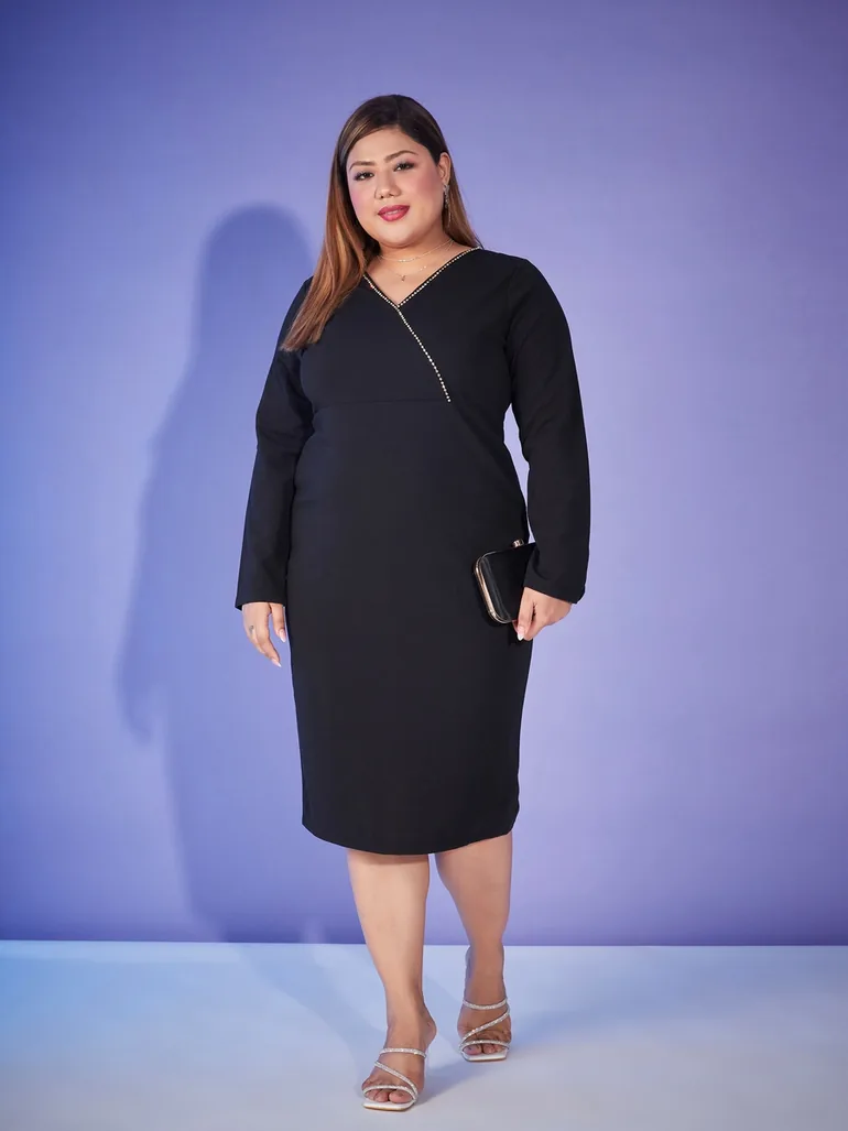 Plus Embellished Neckline Bodycon Midi Dress