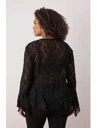 Black Stone Lace Knitted Plus Size Blouse - 3