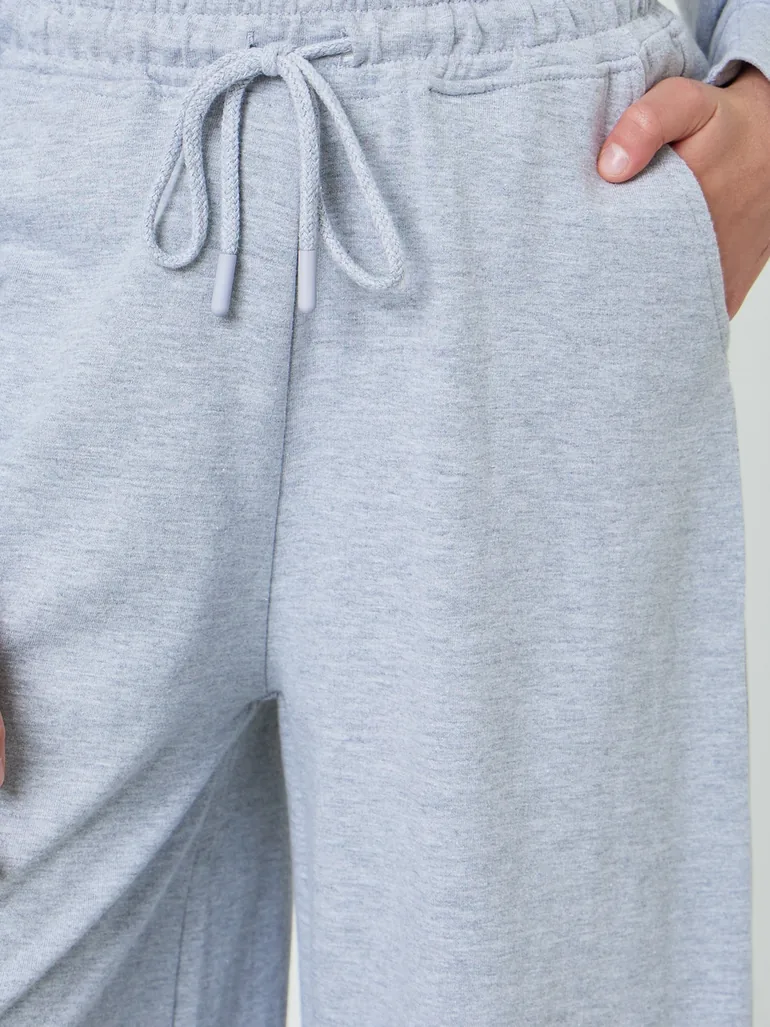 Teen Girls Grey Cotton Wide Leg Cropped Joggers - 2
