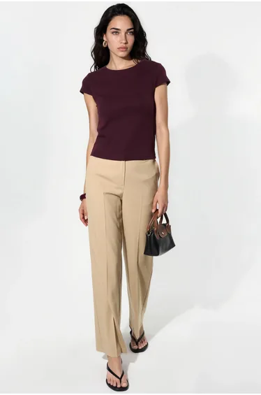BUSEM Crew Neck Short Sleeve Cotton Blend Blouse