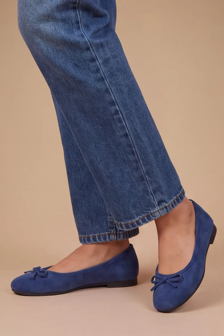 Tara Faux Suede Bow Detail Comfort Sock Ballet Pumps