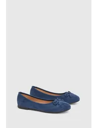 Tara Faux Suede Bow Detail Comfort Sock Ballet Pumps - 2