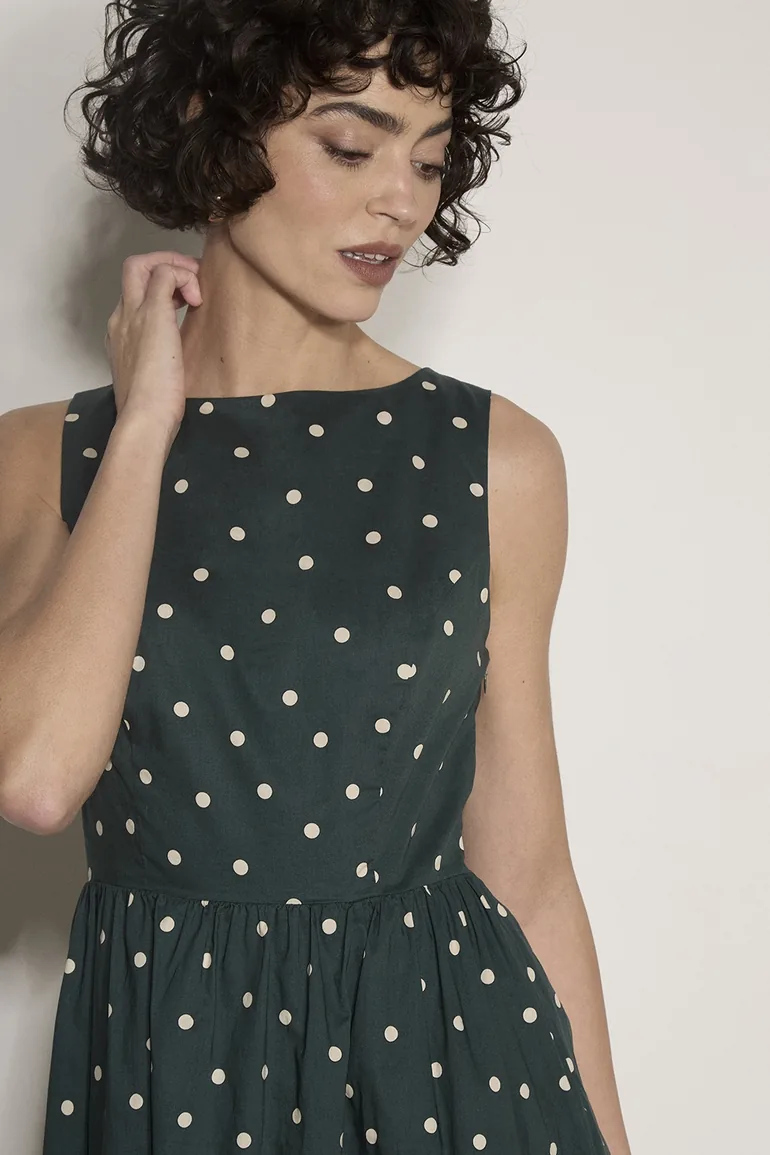 Polka Dot A-Line Cotton Midi Dress - 4