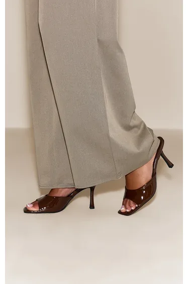 Chocolate Patent Square Toe Mule
