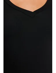 Black Premium Soft Fabric V-Neck Fitted/Slippery Knitted Blouse . - 4
