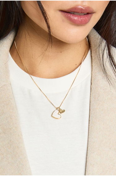 Enamel Double Heart Pendant Necklace - gold