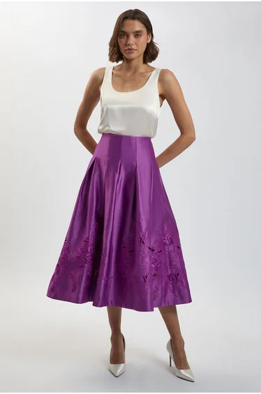 Tailored Satin Cutwork Full Skirt