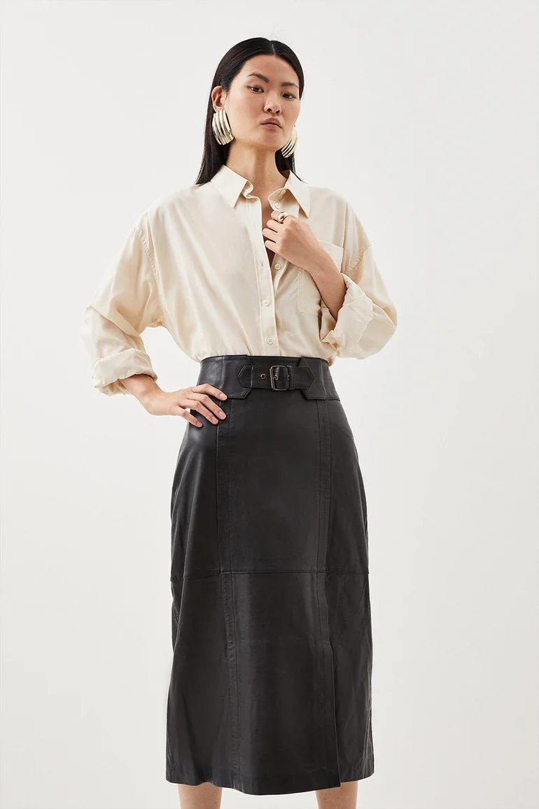 Leather Buckle Waist Detail Pencil Midi Skirt Karen Millen : Skirts :  VogaCloset Oman