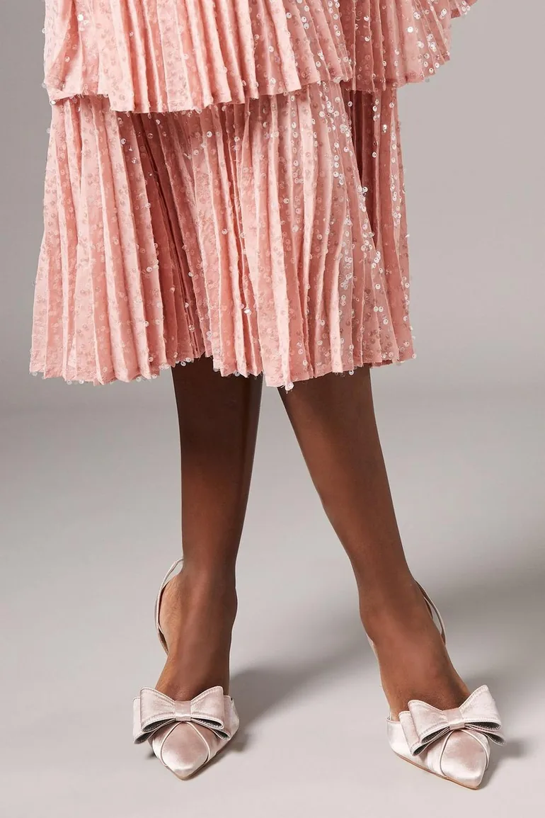 Wide Fit Tamara Satin Bow Sling Back Stiletto Court Shoes - 1