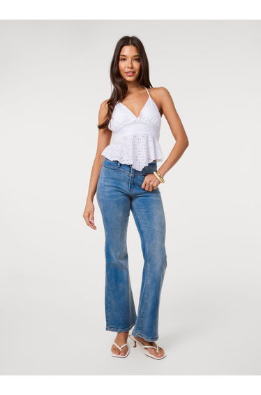 Broderie Hanky Hem Halter Neck Top