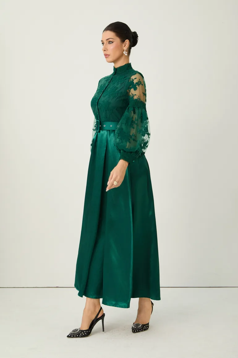 Perfectly Flirtatious Green Sheer Lace Sleeve Maxi Dress - 4