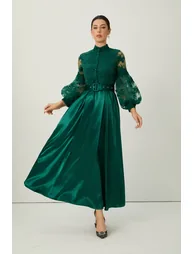 Perfectly Flirtatious Green Sheer Lace Sleeve Maxi Dress - 2