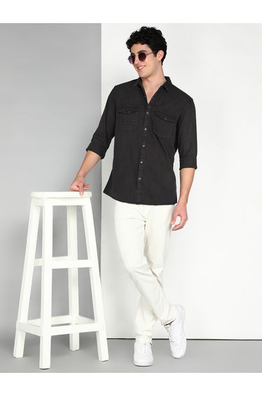 Men Grey Cotton Twill Shirt