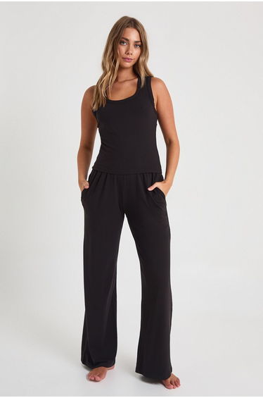 Modal Vest & Wide Leg Trousers Pyjama Set - black