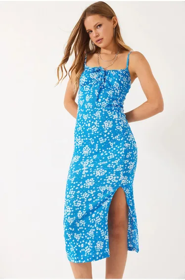 فستان ميدي بطبعة بفتحة بطبعة أزهار