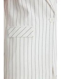 White Oversized Jacket Collar Long Striped Vest Waistcoat - 4