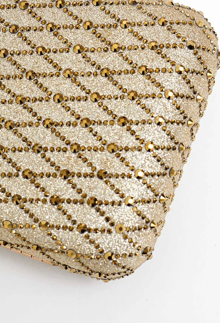 Art Deco Diamond-Patterned Rhinestone Clutch in Gold - 2