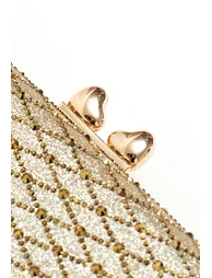 Art Deco Diamond-Patterned Rhinestone Clutch in Gold - 1