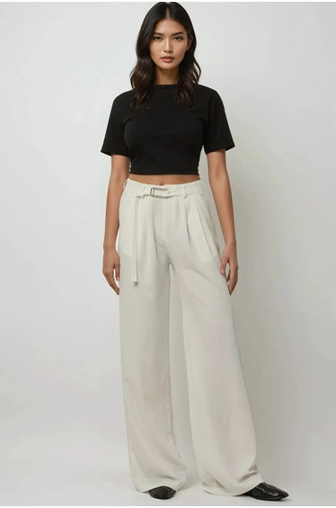 High Waist Pleated Wide Leg Trousers