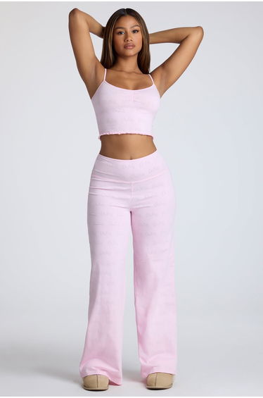 Strappy Ruched Pointelle Crop Top in Pink Lemonade