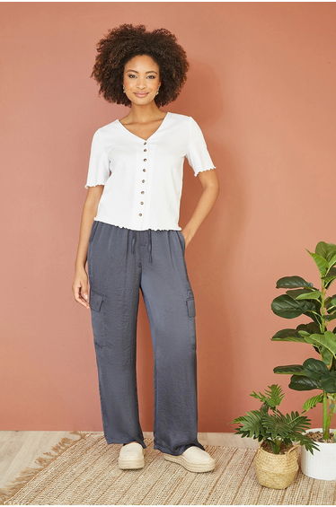 Yumi White Cotton Button Detail T-Shirt