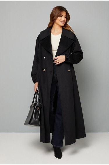 Elastic Cuff Collar Detail Maxi Coat
