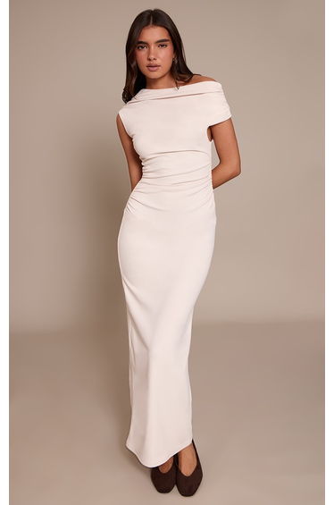 Cream Super Soft Asymmetric Bodycon Dress