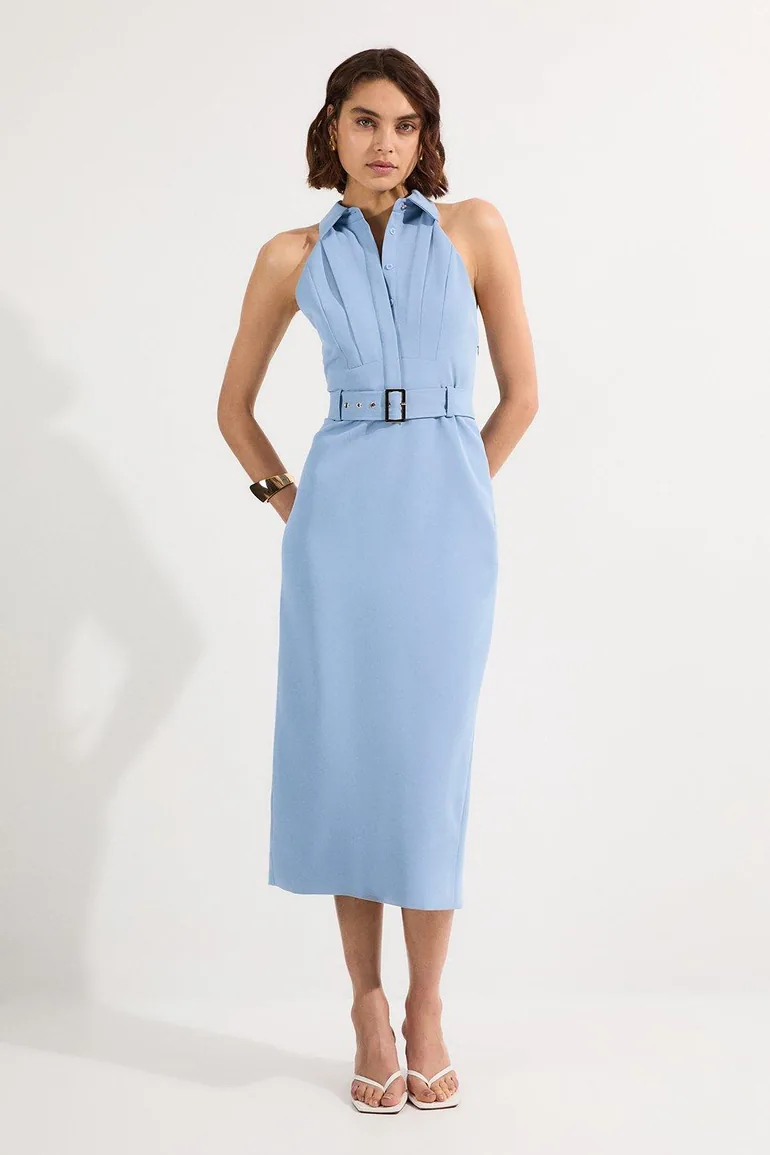 Twill Contrast Collar Woven Halter Neck Midi Dress Karen Millen : Evening  Dresses : VogaCloset Iraq