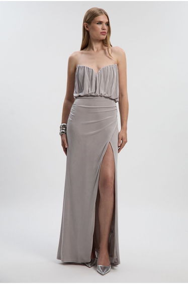Drapey Crepe Bandeau Split Maxi Dress