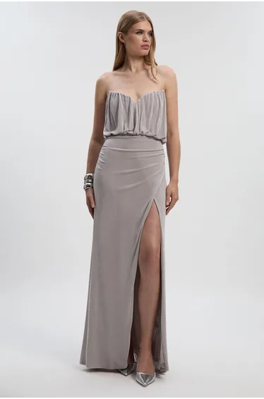 Drapey Crepe Bandeau Split Maxi Dress