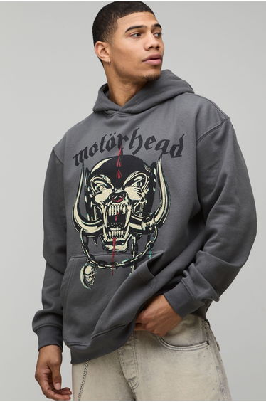 Oversized Motorhead License Printed Hoodie - charcoal