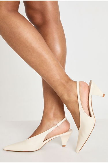 Low Heel Slingback Court Shoes - off white