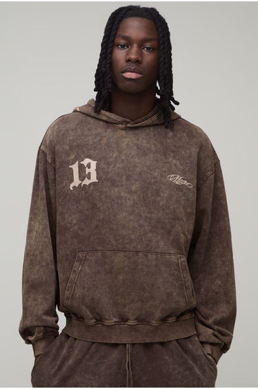 Oversized Boxy Scorpion Graffiti Printed Hoodie - medium brown