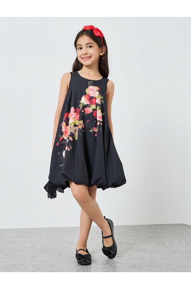 Girls Floral Print Sleeveless Balloon Hem Dress