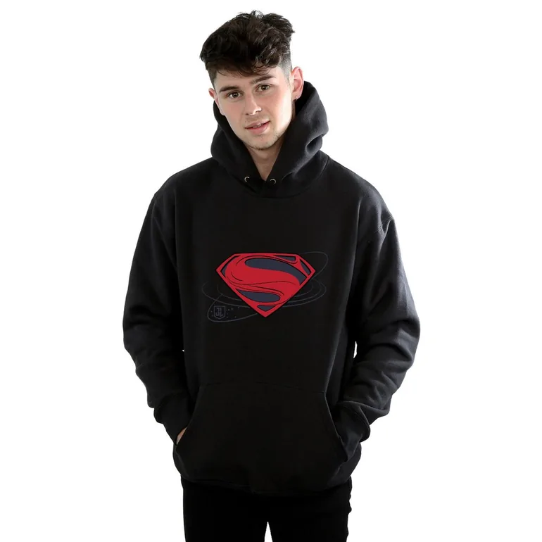 DC Comics Mens Justice League Movie Superman Logo Hoodie - Black - 1