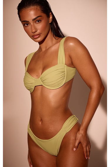 Olive Thick Strap Tanga Bikini Bottoms