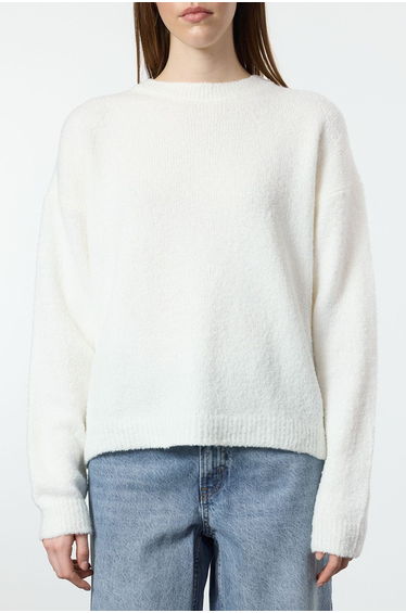 Ecru Wide Pattern Boucle Striped Knitwear Sweater product thumbnail 3