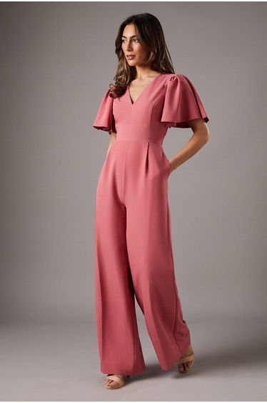 Flutter Sleeve Plunge Jumpsuit