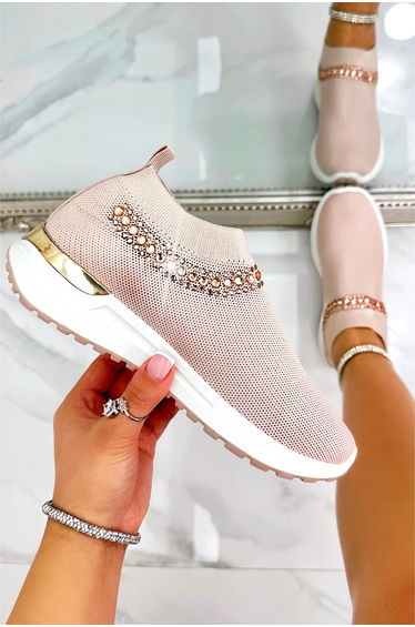 Lemonade Crystal Halo Comfort Stretch Slip On Trainers Pink