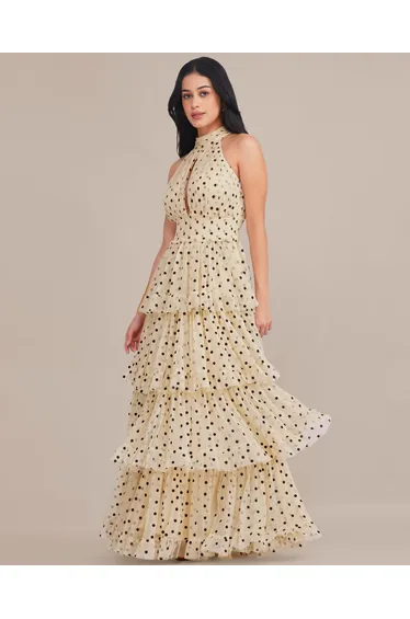 Lucerne Tulle Maxi Dress in Cream with Black Polka