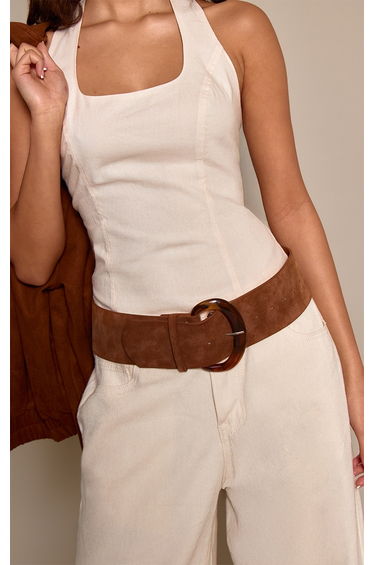 Chocolate Faux Suede Tortoiseshell Buckle Chunky Belt