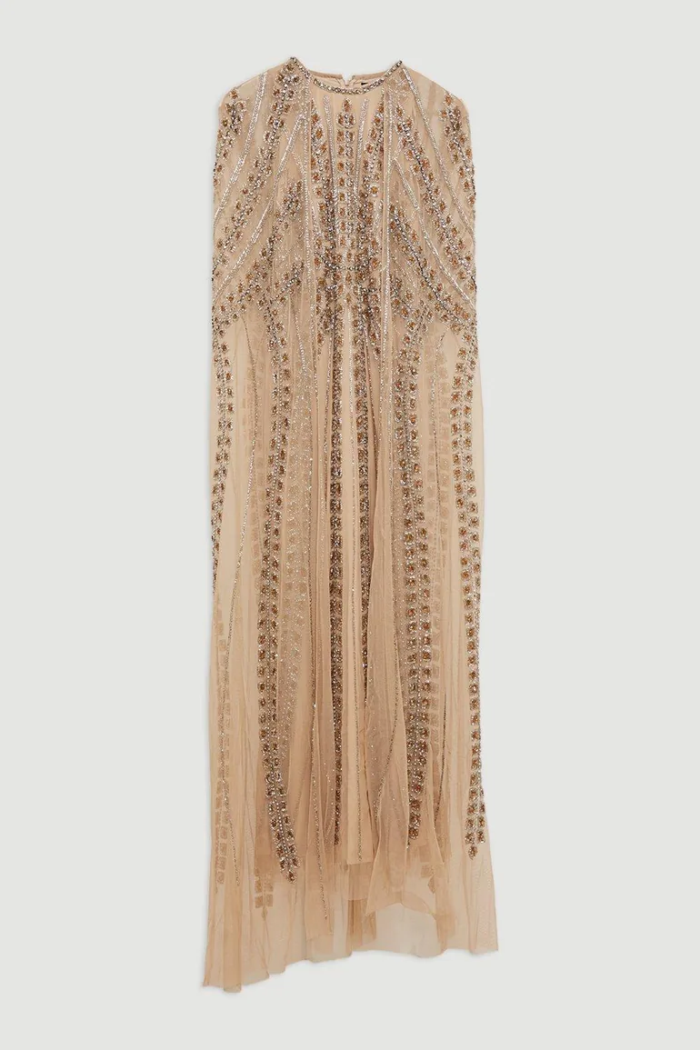 Premium Embellished Cape Maxi Dress - 2