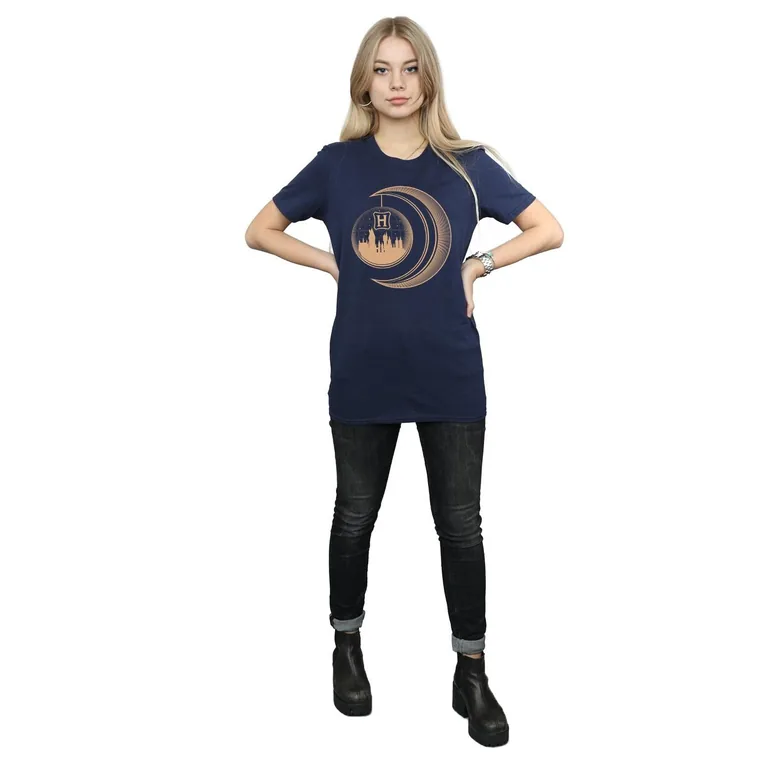 Harry Potter Womens/Ladies Hogwarts Moon Cotton Boyfriend T-Shirt - Navy Blue