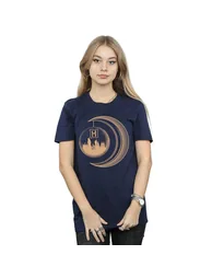 Harry Potter Womens/Ladies Hogwarts Moon Cotton Boyfriend T-Shirt - Navy Blue - 1